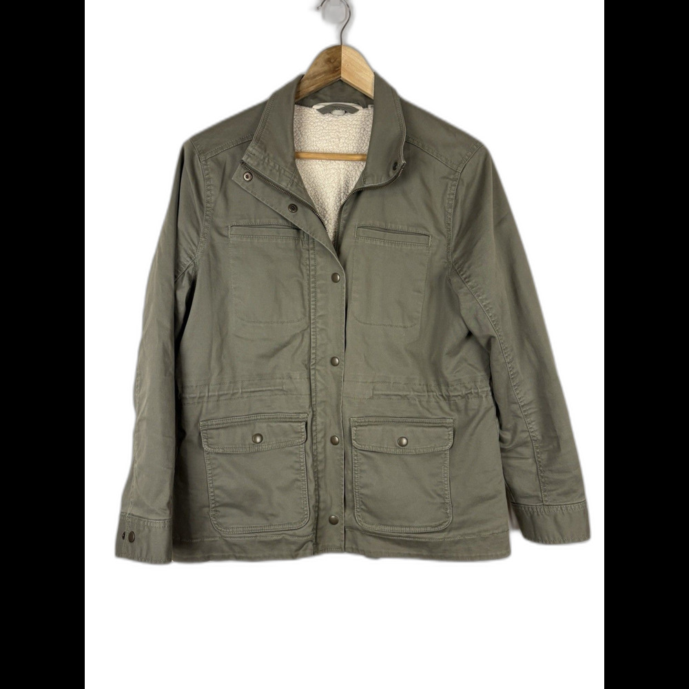 L.L. Bean Olive Green Sherpa Fleece Lined Utility Jacket Women Medium Petite